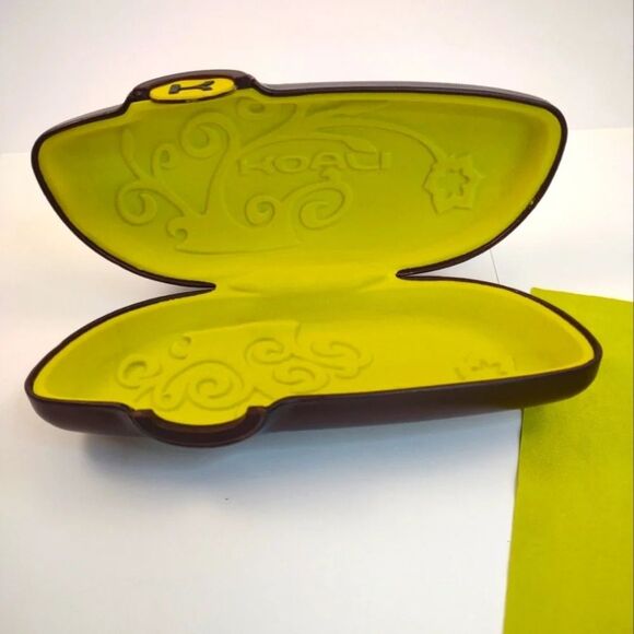 Koali Eyeglass Case Faux Brown Leather Neon Green Velvety Lining - Picture 5 of 10